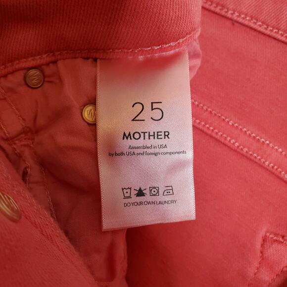 Mother Curbside Heel Fray Jeans Rose Of Sharon 25 Pink High Waisted Straight Leg - Picture 11 of 13